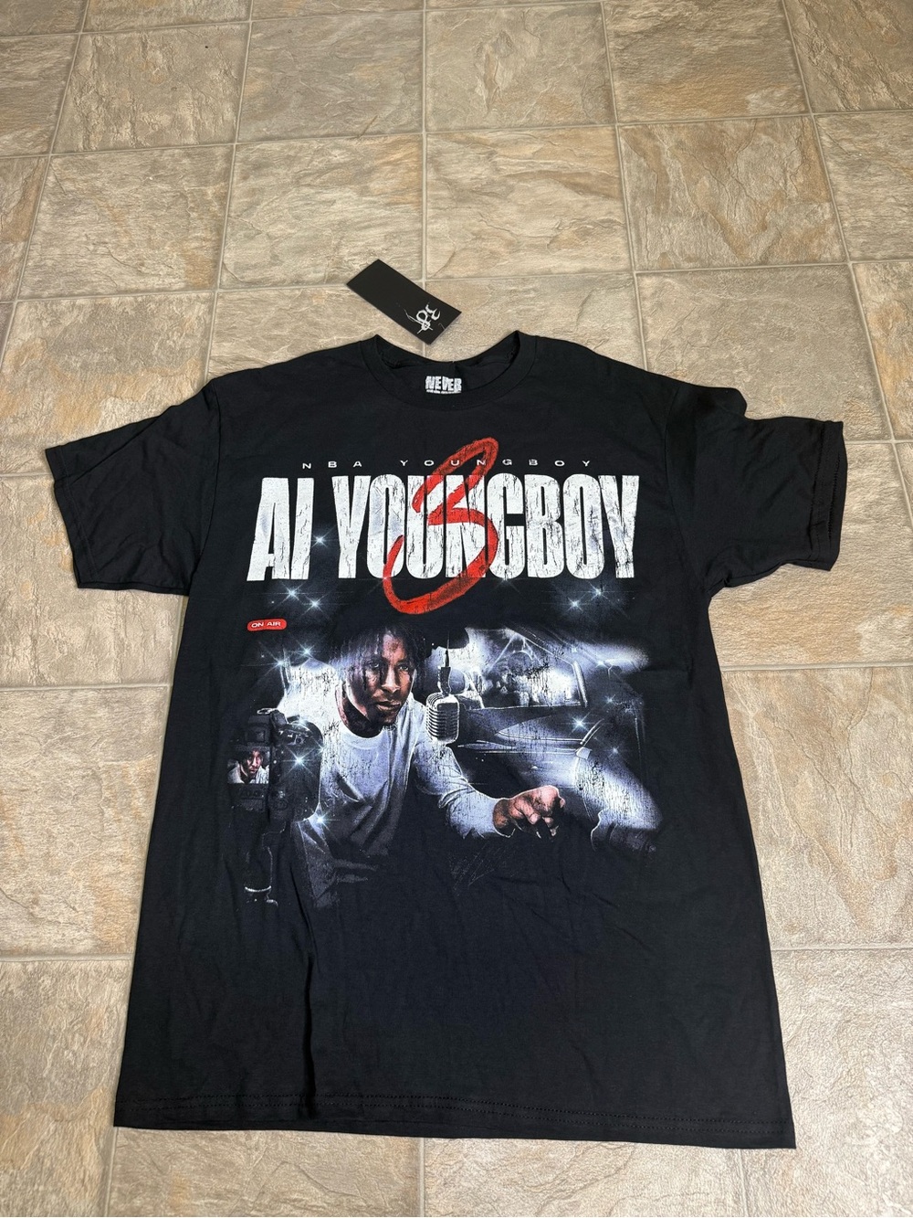 AI NBA Youngboy 3 Crewneck Graphic Tshirt Mens Size Medium Black Rap Music NWT